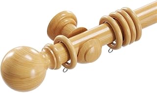 Loch & Skye Wooden Curtain Pole Set - Natural, 180cm (2x90cm) - 28mm Diameter Fixed Length Beechwood Curtain Rod with Finials, Rings & Brackets - Wooden Curtain Poles for Eyelet Curtains and Windows