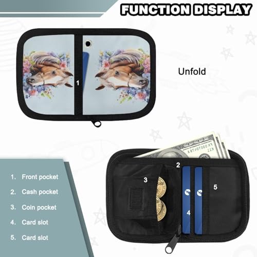 Horse Girls Zipper Wallets for Kids 8-10 Floral Card Holder Wallet for School Personalized Pattern Aesthetic Bifold Wallet Light Blue Wallet Foldable4