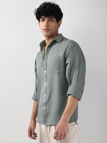 Image of Urbano Fashion Men's Linen Blend Full Sleeve Relaxed Fit Casual Solid Shirt