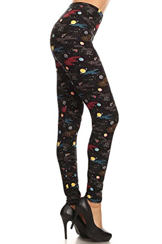 Leggings Depot High Waisted Floral & Space Print Leggings for Women-5" Yoga-S564, Cosmic Queen, One Size