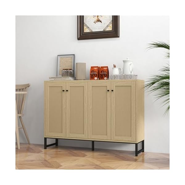 Panana sideboard accent storage cabinet with rattan decorated 4 doors dining room freestanding kitchen buffet table cupboard natural  urban country home decor