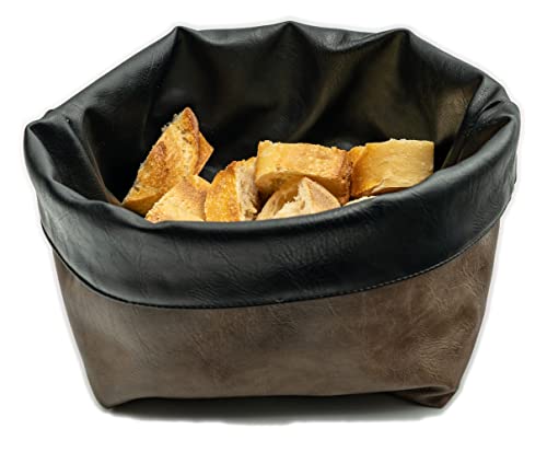 Brotkorb XL aus PU Leder | doppelseitig zweifarbig Ziernaht wasserfest abwaschbar Kunstleder Lederoptik für brot und Brötchen Aufbewahrung für Gastronomie oder zu Hause Cover
