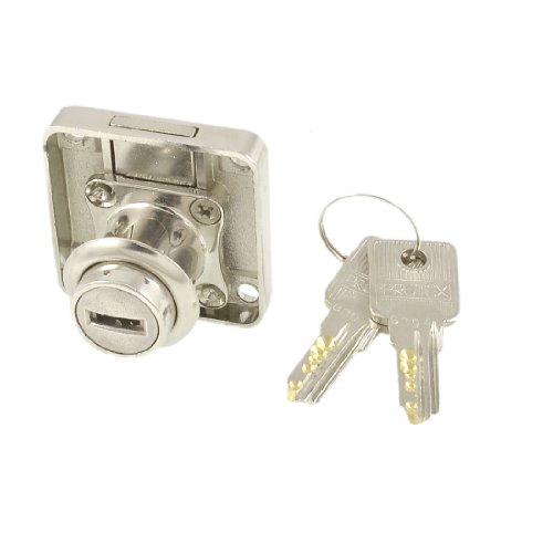 Image of Aexit Silver Tone Padlocks & Hasps Square Metal Deadbolt Drawer Locker Lock w Keyed Padlocks 2 Keys