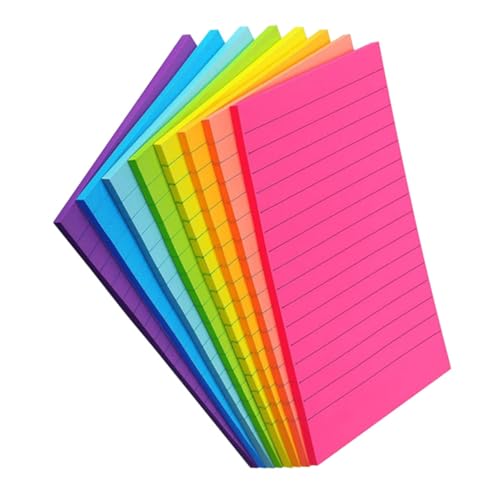ledmomo 8個 蛍光色系冊 罫線入り粘着メモパッド 携帯用便利付箋 学校 オフィス向け自己粘着ステッカー 書きやすく再配置可能な小型メモ用