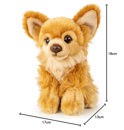 Uni-Toys - Chihuahua braun, mit Prinzessinentasche - 18 cm (Länge) - Plüsch-Hund - Plüschtier, Kuscheltier
