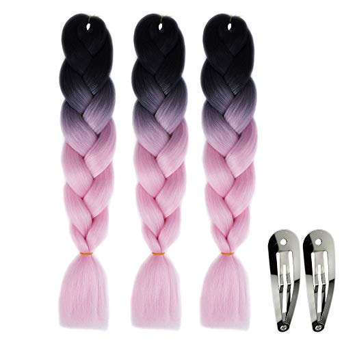 Alay&me Synthetic Braiding Hair Extensions Kanekalon Hair Ombre Twist Braiding Hair High Temperature Hair Extensions 3Pcs/Lot 100g/Pc 24" (60CM) (Black to Light Pink)