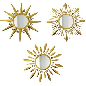 Champagne Gold Round Mirrors for Wall Art Pack of 3, Decorative Mirror Wall Valentine Decor& Vintage Room Decor, Sunburst Circle Mirrors Modern Valentine Gifts for Women & Moms