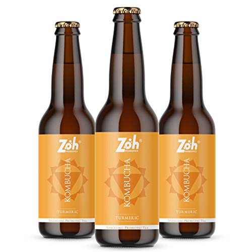 Image of Zoh Probiotics Turmeric Kombucha|Tea With Detoxifying Acids,And Digestive Enzymes. Raw,Unfiltered,And Unpasteurized With Mother. Made With Organic Turmeric,Amla&Tulsi(330 Ml,Pack Of 3)