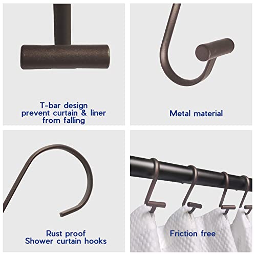 Metal Shower Curtain Hooks,Rust Proof Shower Curtain Rings For Bathroom,T-Bar Decorative Shower Curtain Hooks For Shower Rod,Set Of 12(Bronze) #TOP5