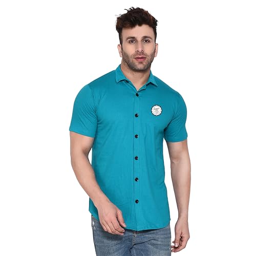 Image of Geum Men's Casual Shirt with Graphic Print | Short Sleeve Button-Down Shirt for Casual & Streetwear Look | Cotton Blend Slim Fit Shirt