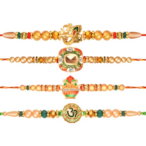 Image of De Marquis Designer Rakhi Set Of 4 With Roli Chawal and Card for Rakshabandhan | Rakhee For Brother | Rakhee For Kids | Bhaiya Bhabhi Rakhi-set