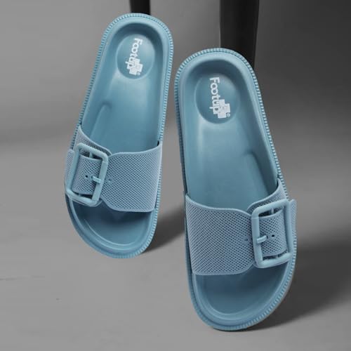 Image of FOOT UP Women's Soft Buckle Slides | Cushioned Anti-Skid Slippers for Women | Lightweight Comfort Sandals with Adjustable Buckle | Slip-On Footwear for Home Use, Indoor Areas & Outdoor Movement