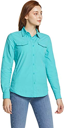 Cqr Clsl Women's Upf 50+ Long Sleeve Hiking Shirts, Quick Dry Outdoor Uv/Sun Protection Button Down Shirts, Dry Fit Fishing Shirts Teal, Xx-Large #TOP4