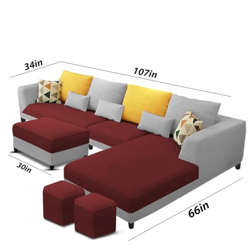 Image of Galib RHS 8 Seater L Shape Sofa Set for Living Room (Maroon Grey Fabric) Premium Fabric Sofa