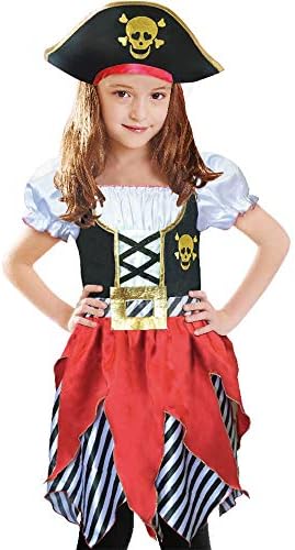 Lingway Toys Girls Deluxe Pirate Costume,Buccaneer Princess Dress for Kids 5-6years