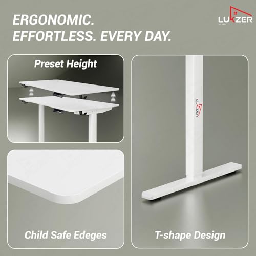Image of Lukzer Electric Height Adjustable Desk with USB & Type-C Port 3 Memory Preset Advance Controller Ergonomic Work from Home Study Table (EST-003 /UC-White & White /120 x 60 cm) DIY with 3-Year Warranty