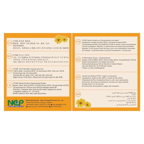 FITNE Chrysanthemum Herbal Tea Senna Infusion Smooth Mild Soothing Beverage Natural Gentle Detox Cleanse No Calories Caffeine Free, 15 Tea Bags