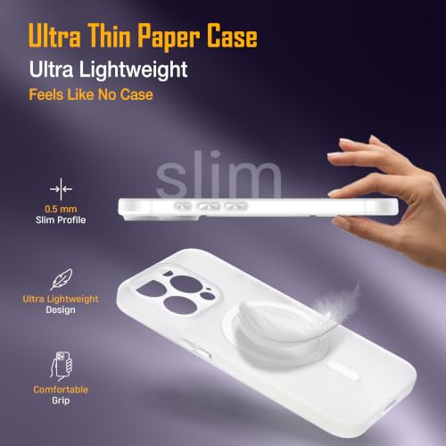 Image of ZAP CASE Paper Thin Case for iPhone 15 Pro | Ultra-Slim 0.5 mm Back Cover | Metal Buttons | Lightweight | Matte Finish | Anti-Fingerprint | Scratch Resistant | Camera Protection | Magsafe | White