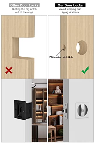 Image of goldenwarm Brushed Nickel Pocket Door Lock, Privacy Square Pocket Door Hardware Not-Adjustable 2-3 /8 inch Latch, Pocket Door Handles for Pocket Doors Sliding Doors 1 Pack