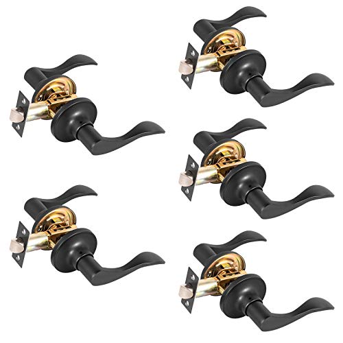 Happybuy Passage Door Lever 5 Pack Passage Door Handle for 35-45mm Thickness Door Passage Lever with Modern Contemporary Slim Right Side Open for Hallway and Closet Exterior Passage Lever