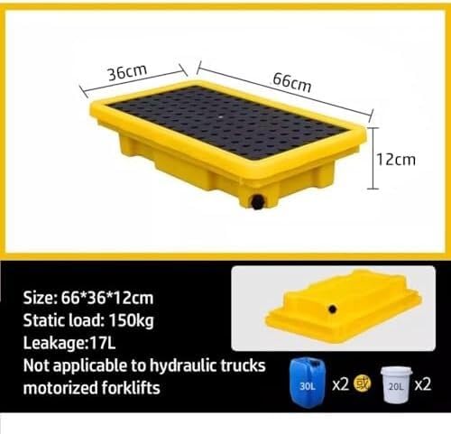 Nieprzeciekające modułowe tace do zbierania wycieków – trwałe plastikowe platformy do wycieków (66 x 36 x 12 cm) do łatwego czyszczenia w zastosowaniach warsztatowych, przemysłowych i gazowych