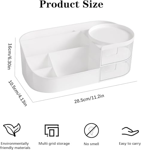 Image of Plastic Multipurpose Desk Cosmetics Organizer Tray Office Drawer Dividers Storage Bins for Kitchen, Bathroom, Office, Makeup, Bedroom Dresser, Craft Basket Rack Multicolour (White)