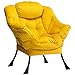 Fauteuil Chaise D'appoint, HollyHOME Chaise Paresseuse en Tissu Velours, Chaise Longue Relax avec Accoudoirs et Poche, Chaise de Canapé de Loisirs avec Structure en Acier, Jaune