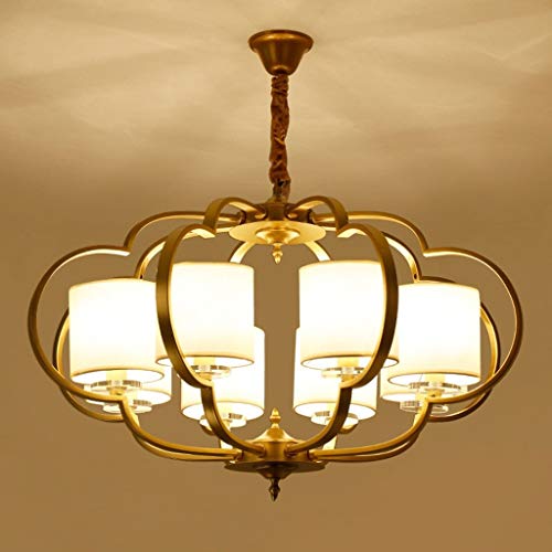 Chandelier de style néo-chinois en fer forgé travaillé à la main et abat-jours en tissu plissé
