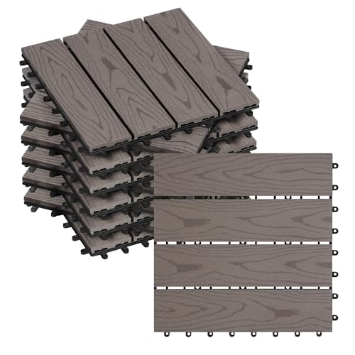 WOLTU WPC Terrassenfliesen Terrassendielen Fliese in Holzoptik Bodenbelag...