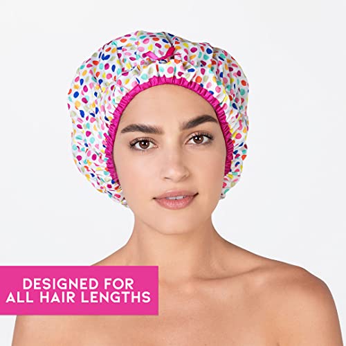 Reusable Shower Cap & Bath Cap & Lined, Oversized Waterproof Shower Caps Large Designed For All Hair Lengths With Peva Lining & Elastic Band Stretch Hem Hair Hat - Fashionista Deco Dots #TOP4