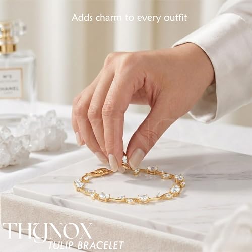 Image of THYNOX Tulip Bracelet for Women Stylish | Gold Plated Crystal Floral Jewellery | Adjustable Chain Wrist for Women & Girls Stylish | Elegant Tulip Bracelet for Women, Party & Daily Wear Accessory
