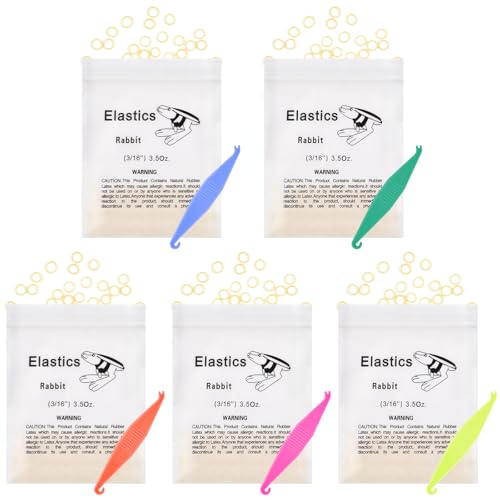 OFFCUP Elastici Ortodontici, 500 pcs Elastici in Gomma Ortodontica, Elastici Dentali Ortodontici, Elastici Multiuso, 5 Posizionatori da Apparecchio per Gli Elastici (Coniglio da 16/3 Pollici)