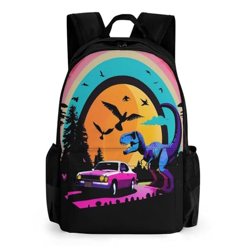 Backpack for Women, Colorful Dinosaurs Cool Full Moon World Comfort Lightweight Travel Shoulder Bag, Funny Multi-Functional Backpack with Pockets for Commuting