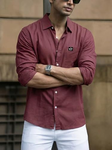 Image of IndoPrimo Men's Regular Fit Cotton Casual Shirt | Premium Solid Full Sleeve Shirt
