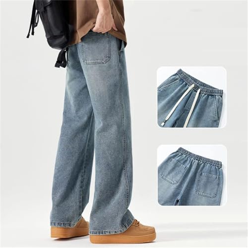 Men's Vintage Blue Loose Straight Wide Leg Jeans Casual Outdoor Drawstring Baggy Jeans3