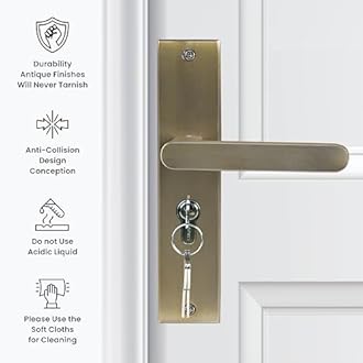 Premium 8" Cylindrical Plate Mortise Door Lock Handle Set with Brass Lock Body, 60mm Cylinder, One Side Key, 3 Computer Keys (LB304, Antique)