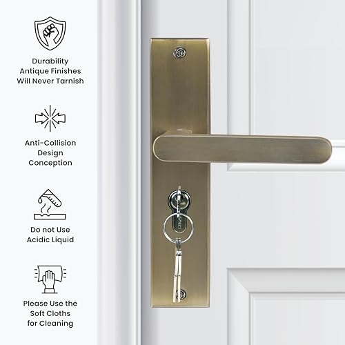 Premium 8" Cylindrical Plate Mortise Door Lock Handle Set with Brass Lock Body, 60mm Cylinder, One Side Key, 3 Computer Keys (LB304, Antique)