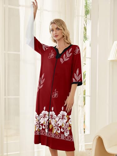 Image of PITINAN Moo Moo Nightgown House Dress Zip up Robes for Women Long Lounge Dress House Coat Women S-3XL