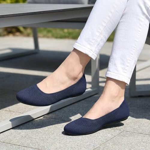 Image of Puxowe Women's Ballet Flats Breathable Knit Slip On Comfortable Round Toe Walking Shoes with Arch Support Insole for Work