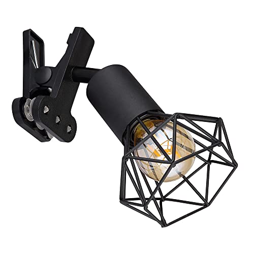 Bettleuchte klemmbar Klemmspot Industrial schwarz Leselampe mit Klemme für Bett, Käfig Diamant Form, 1x E14 Fassung, LxBxH 17x9,2x18 cm