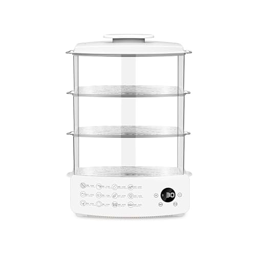 Aoccqkf3段 蒸し器 電気 スチームクッカー 12L 大容量 電気汽船 多機能 家庭用 二重三層蒸し器 朝食用機械 卵蒸し器 スチーマー 24H予約タイマー/2H保温 乾燥防止保護付き 自動電源オフ 蒸し料理用各種熱源対応 (ホワイト)