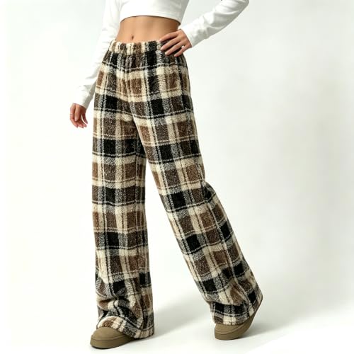 Womens Fuzzy Pajama Pants Elastic Waist Wide Leg Winter Warm Leopard Pants - image 2