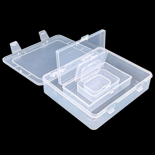 Image of Goodma 28 Pieces Mixed Sizes Rectangular Clear Plastic Storage Box | Empty Mini Containers, Hinged Lids, For Small Items, Craft Projects