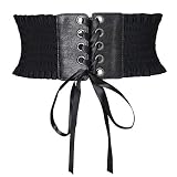 FIEIJ Women's Elastic Stretch Wide Lace Corset/Girdle Belt with Bow Tie Knot for Dress (Black)