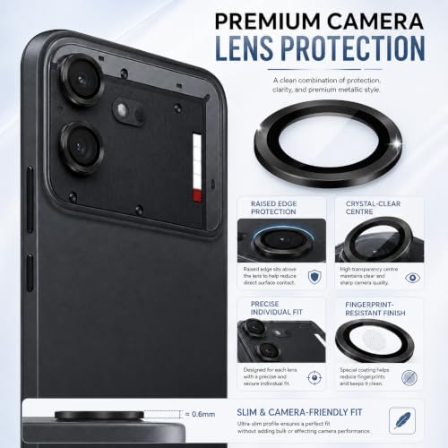 Image of FIRST MART Black Camera Ring Guard Protector for Nothing Phone (4b) | Tempered Glass with Metal Alloy Rings, HD Clear, Scratch Resistant, Case-Friendly | Pack of 1