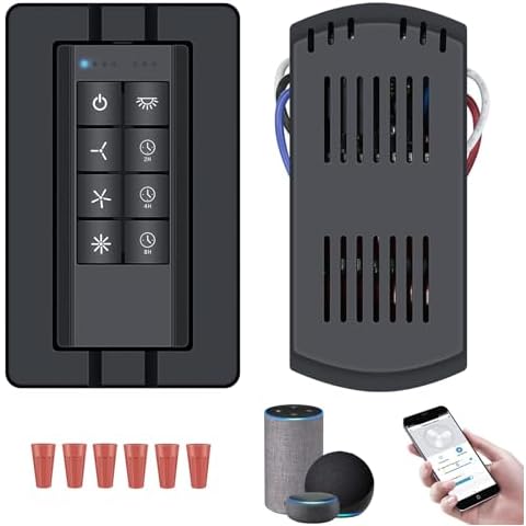 Universal Smart Ceiling Fan Remote Control and Dimmer Light Switch,Ceiling Fan Remote Replacement Compatible with Alexa,Google Assistant,Smart Life App,3 Speed,Timing,Dimming Remote Control Cover