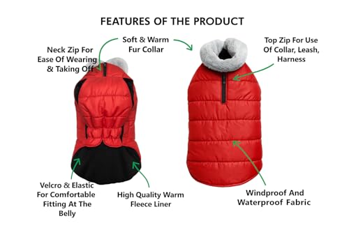 Image of The Pets Company Dog Winter Coat Jacket, Clothes, Windproof, Waterproof, Light Weight, Washable, Ultra Warm Thick Fleece Lined Dog Vest for Cold Weather Protection, (Red, XX-Large - 30 Inch)