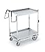 Vollrath Cart, 900 pound capacity with standard Lower Shelf, 1" square stainless steel tube frame, (2) 16 ga, stainless steel 23" x 35" shelves & 3/4" exterior ht Handle with plastic coating, heli-arc welds, (2) 5" swivel casters with brakes (300#), (2) 8" casters (700#), 44" x 35" x 44-1/2", USA, 97207