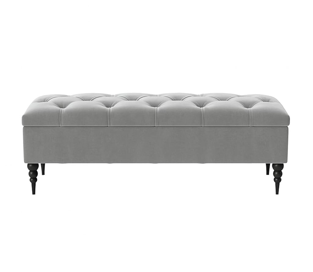Chesterfield Ottoman Storage Bench with Legs, End of Bed Blanket Box with Hidden Storage & Hinged Lid, Upholstered Ottoman Storage Box, Hallway Shoe Storage Ottoman, Living Room Padded Entryway Seat