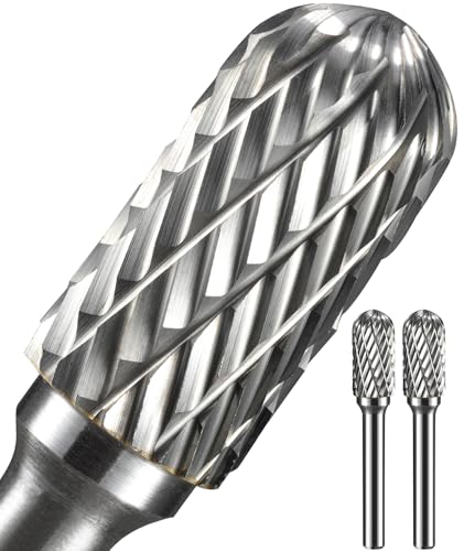 Sworker 2Pcs 1/4 Carbide Burr Set 1/4" Shank Head Dia 1/2" Dome-End Cylinder Die Grinder Bits Rotary Tools Attachment Kit Rasp Accessories Metal Wood Stone Steel Grinding Deburring Cutting Porting